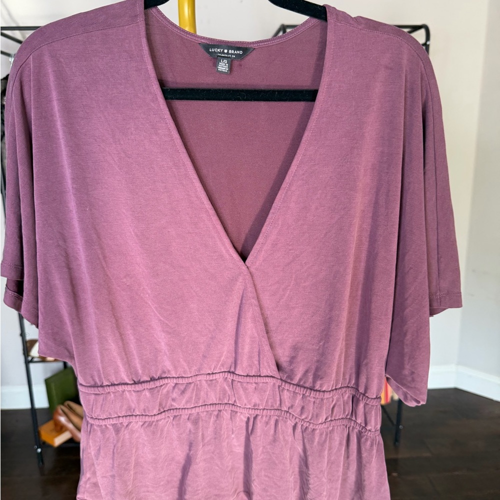 Lucky Brand Dusty Mauve V-Neck Relaxed‎ flowy sleeves